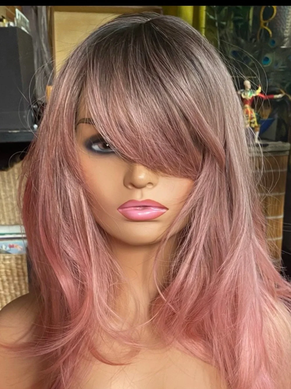 realistic ombré rooted sweet pink wig